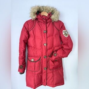 Long Down Coat Winter Parka Faux Fur Hood size 36 (small)